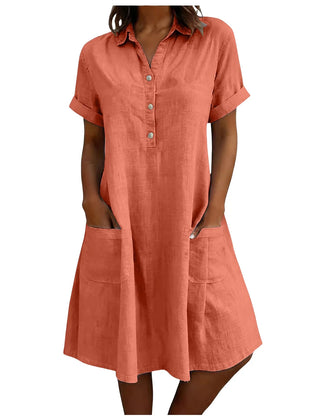 Harriet Collared Pocket Shirt Dress in Coral
