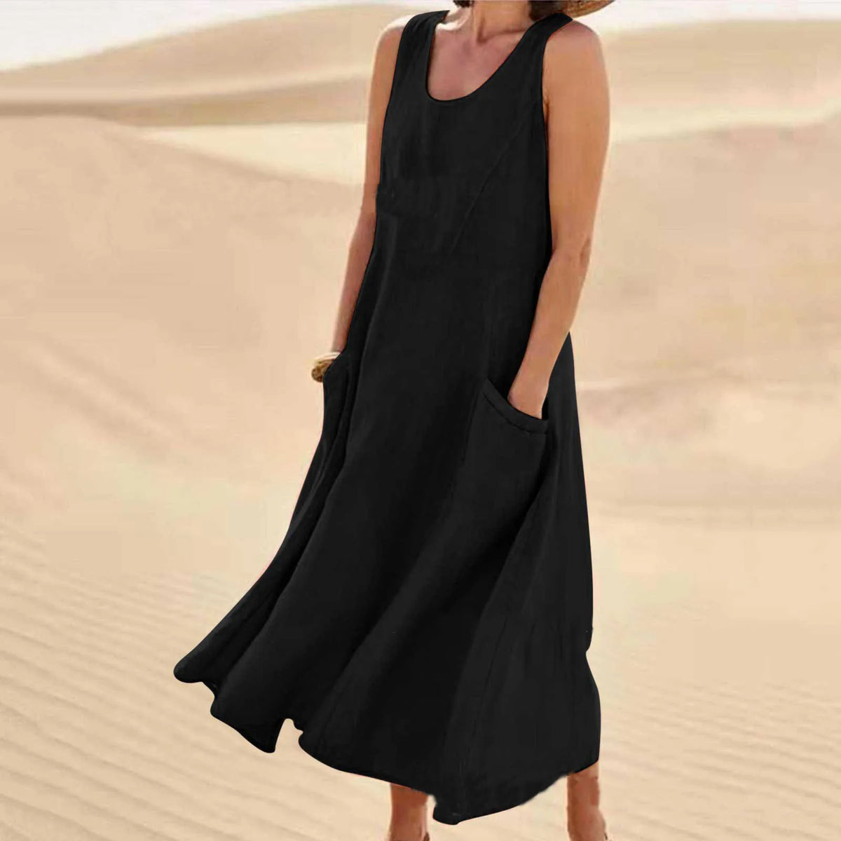 Tilly Sleeveless Pocket Maxi Dress in Black