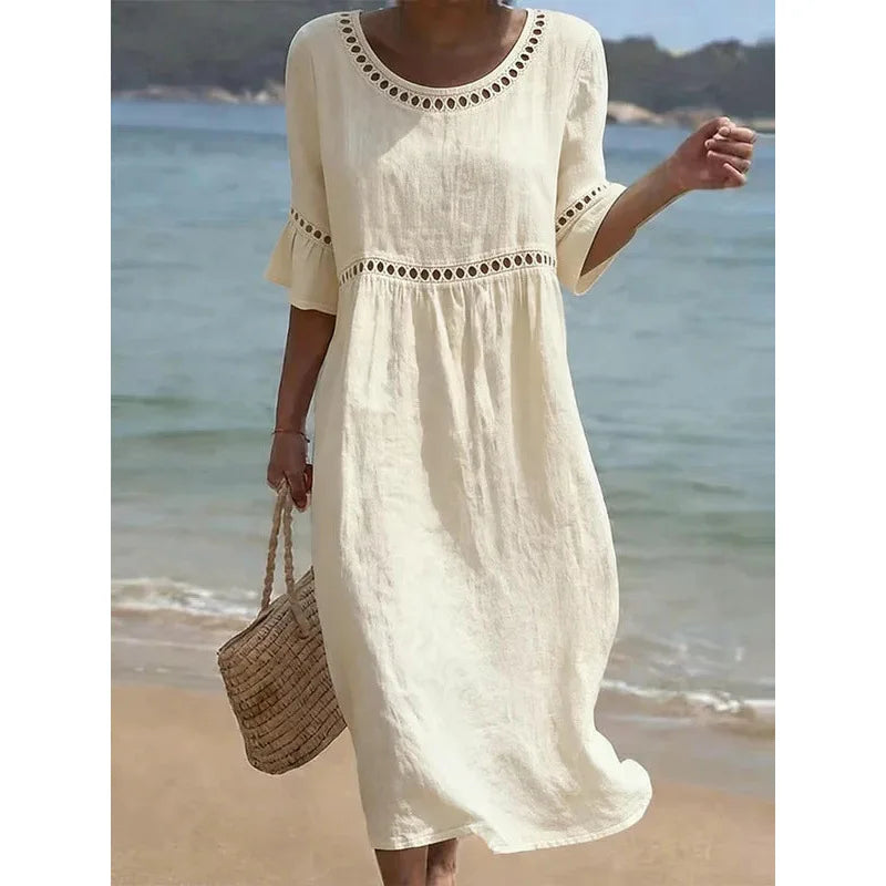 Coralie Cut-Out Trim Maxi Dress in Cream