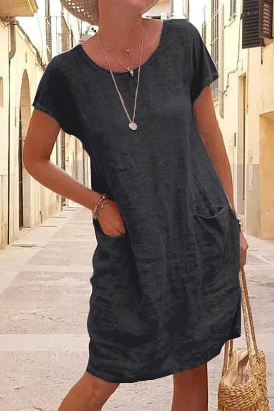 Maeve Short-Sleeve Pocket Dress in Black
