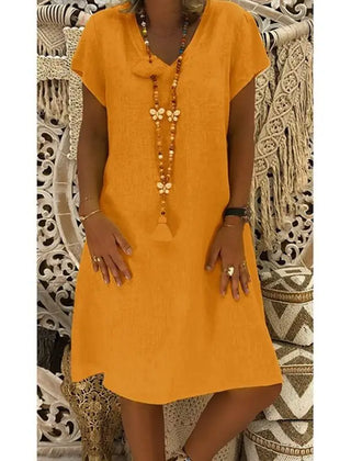 Thea V-Neck Short-Sleeve Shift Dress in Orange