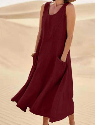 Tilly Sleeveless Pocket Maxi Dress in Burgundy