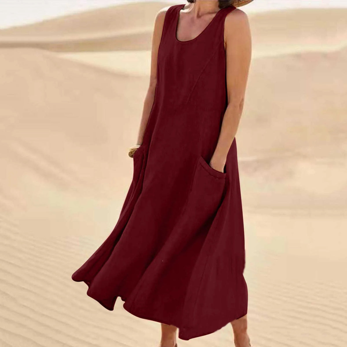 Tilly Sleeveless Pocket Maxi Dress in Burgundy