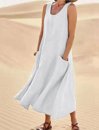 Tilly Sleeveless Pocket Maxi Dress in White