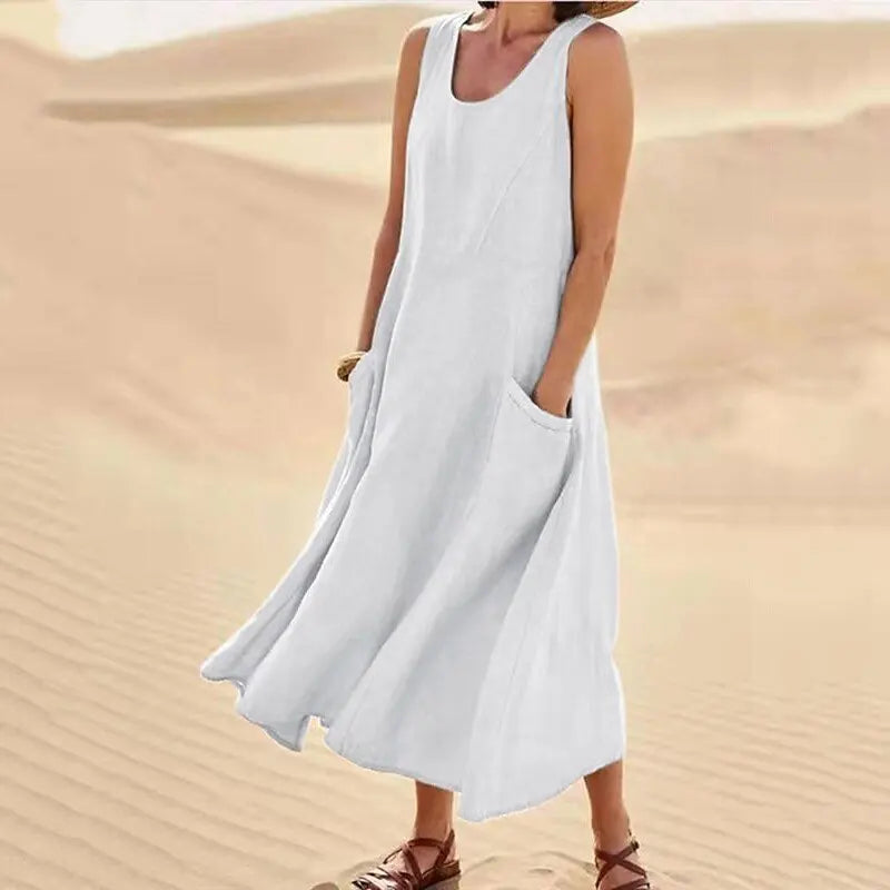 Tilly Sleeveless Pocket Maxi Dress in White