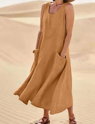 Tilly Sleeveless Pocket Maxi Dress in Tan