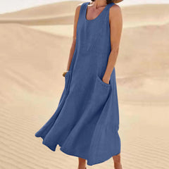 Tilly Sleeveless Pocket Maxi Dress in Blue