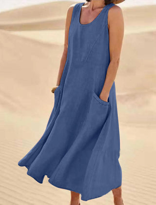 Tilly Sleeveless Pocket Maxi Dress in Blue
