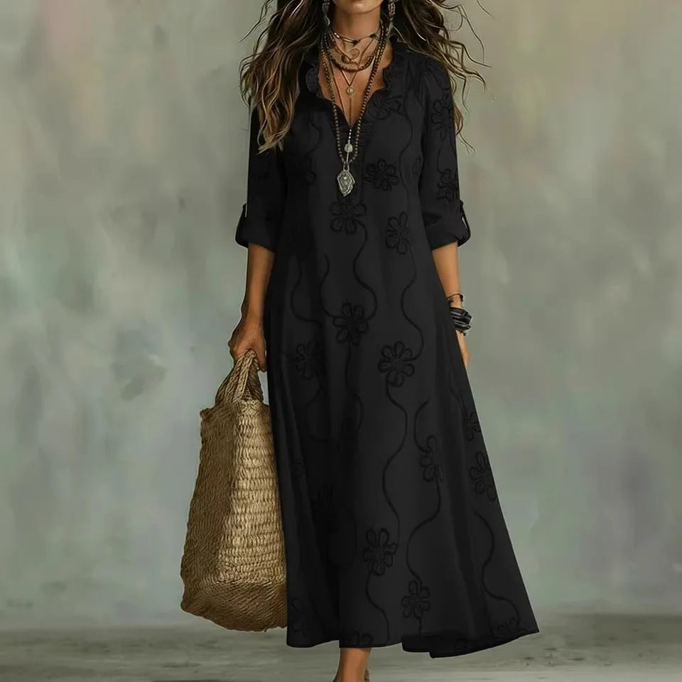Verity tonal floral maxi dress in Black