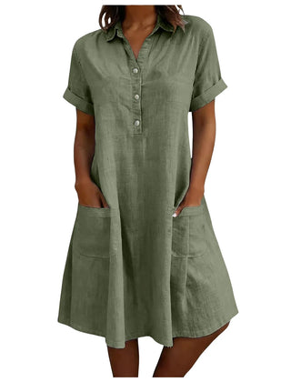 Harriet Collared Pocket Shirt Dress in Army Green