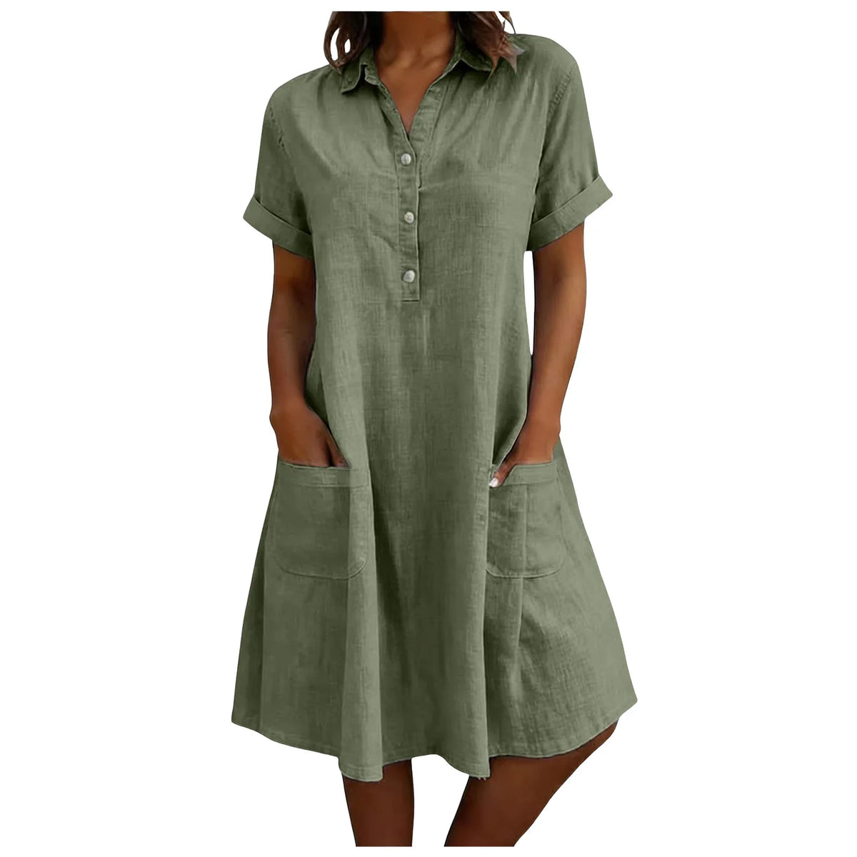 Harriet Collared Pocket Shirt Dress in Army Green