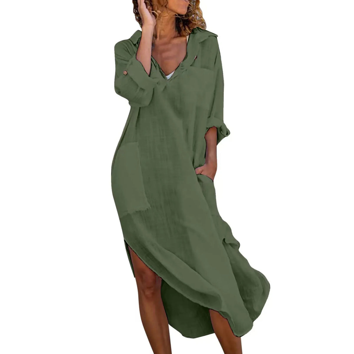 Imoge Relaxed Pocket Shirt Dress in Green
