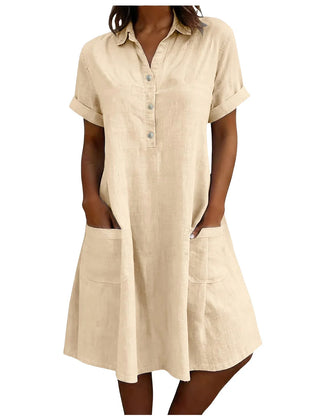 Harriet Collared Pocket Shirt Dress in Beige