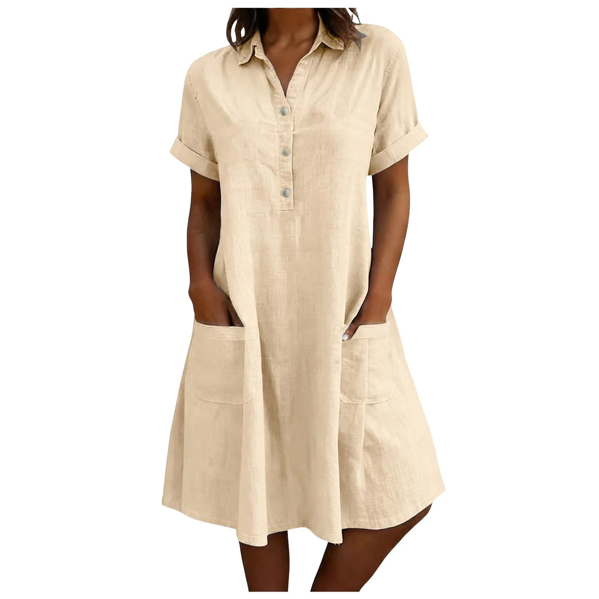 Harriet Collared Pocket Shirt Dress in Beige