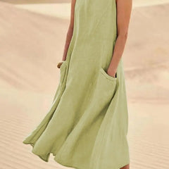 Tilly Sleeveless Pocket Maxi Dress in Light Green