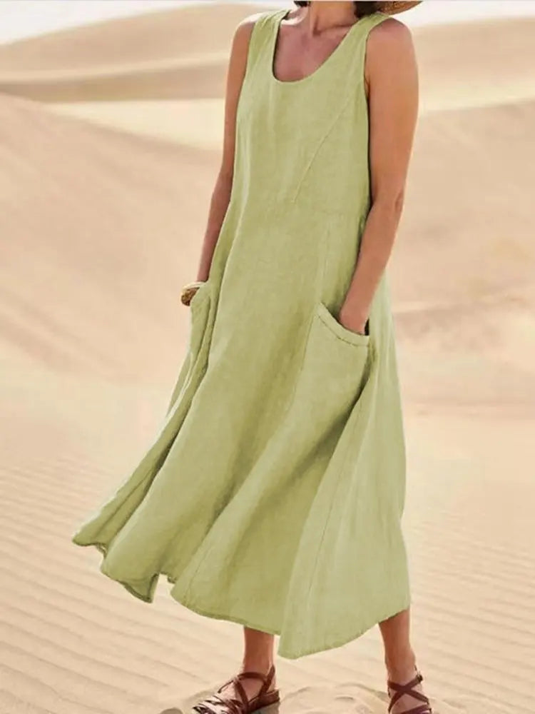 Tilly Sleeveless Pocket Maxi Dress in Light Green