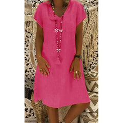 Thea V-Neck Short-Sleeve Shift Dress in Pink