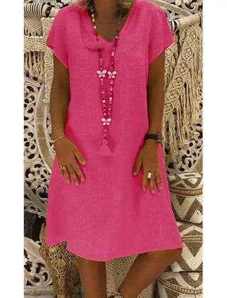 Thea V-Neck Short-Sleeve Shift Dress in Pink