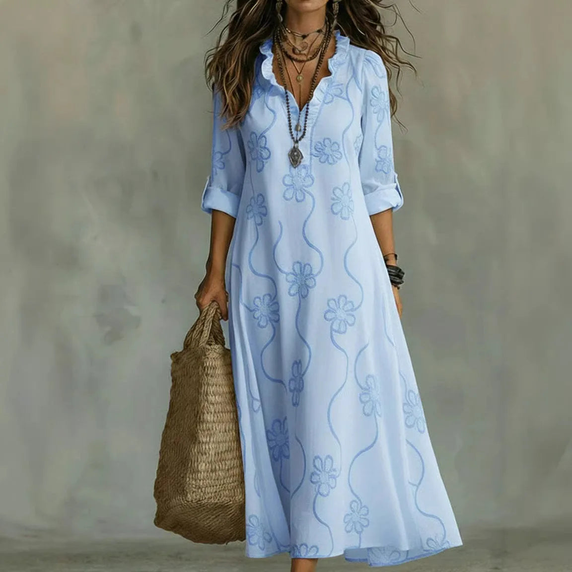 Verity tonal floral maxi dress in Sky Blue