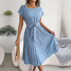 Rosalinde Pleated Floral Midi Dress in Light Blue