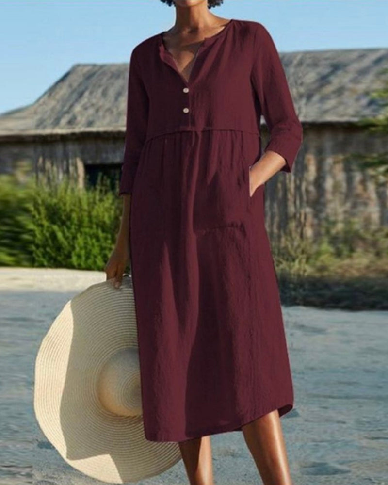 Aurielle | Women's Breezy Cotton Button-Front Summer Midi Dress