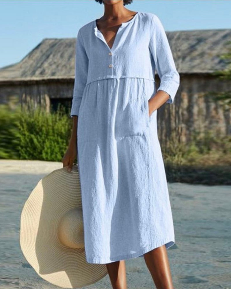 Aurielle | Women's Breezy Cotton Button-Front Summer Midi Dress