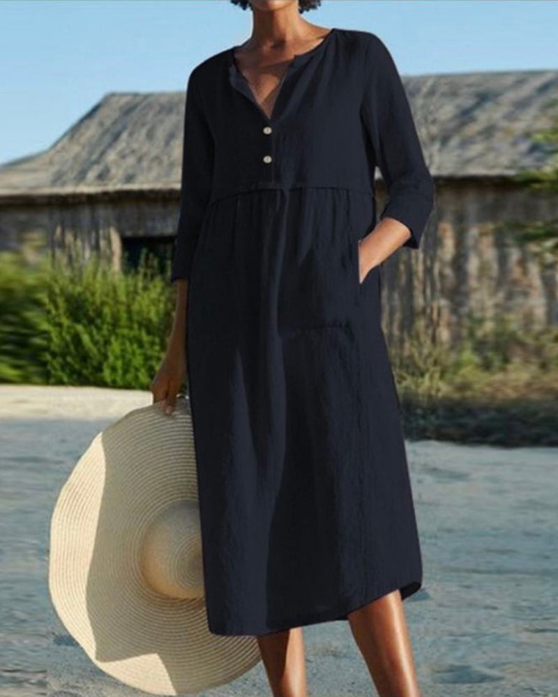 Aurielle | Women's Breezy Cotton Button-Front Summer Midi Dress