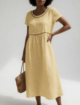 Rosemary cut-out trim midi dress in Yellow