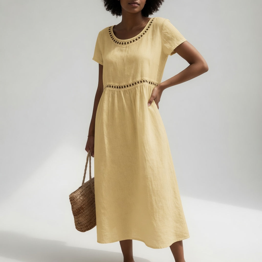 Rosemary cut-out trim midi dress in Yellow