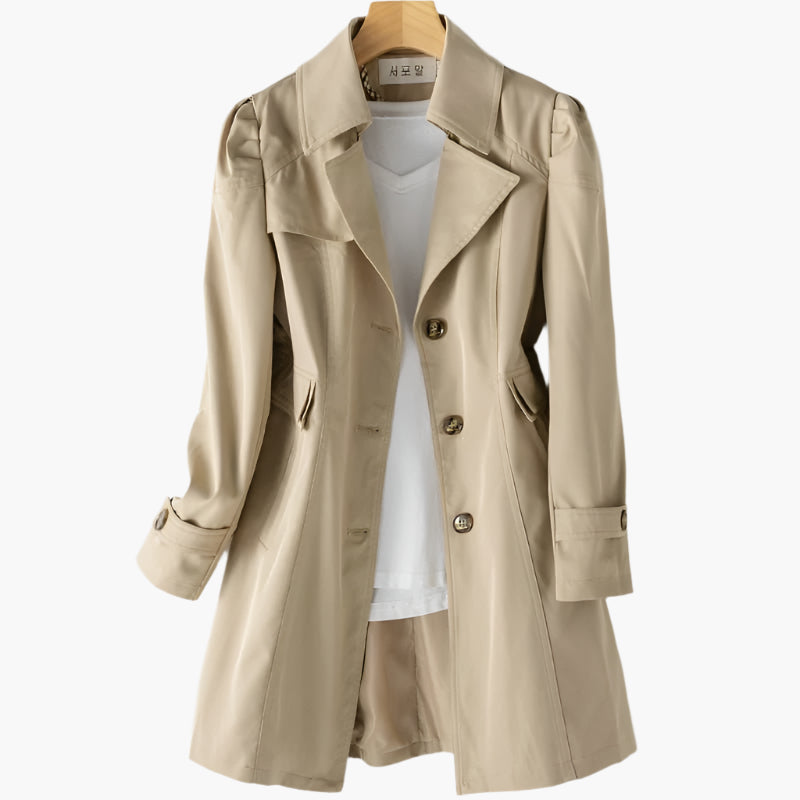 Natalie | Women's Classic Long Button-Front Trench Coat