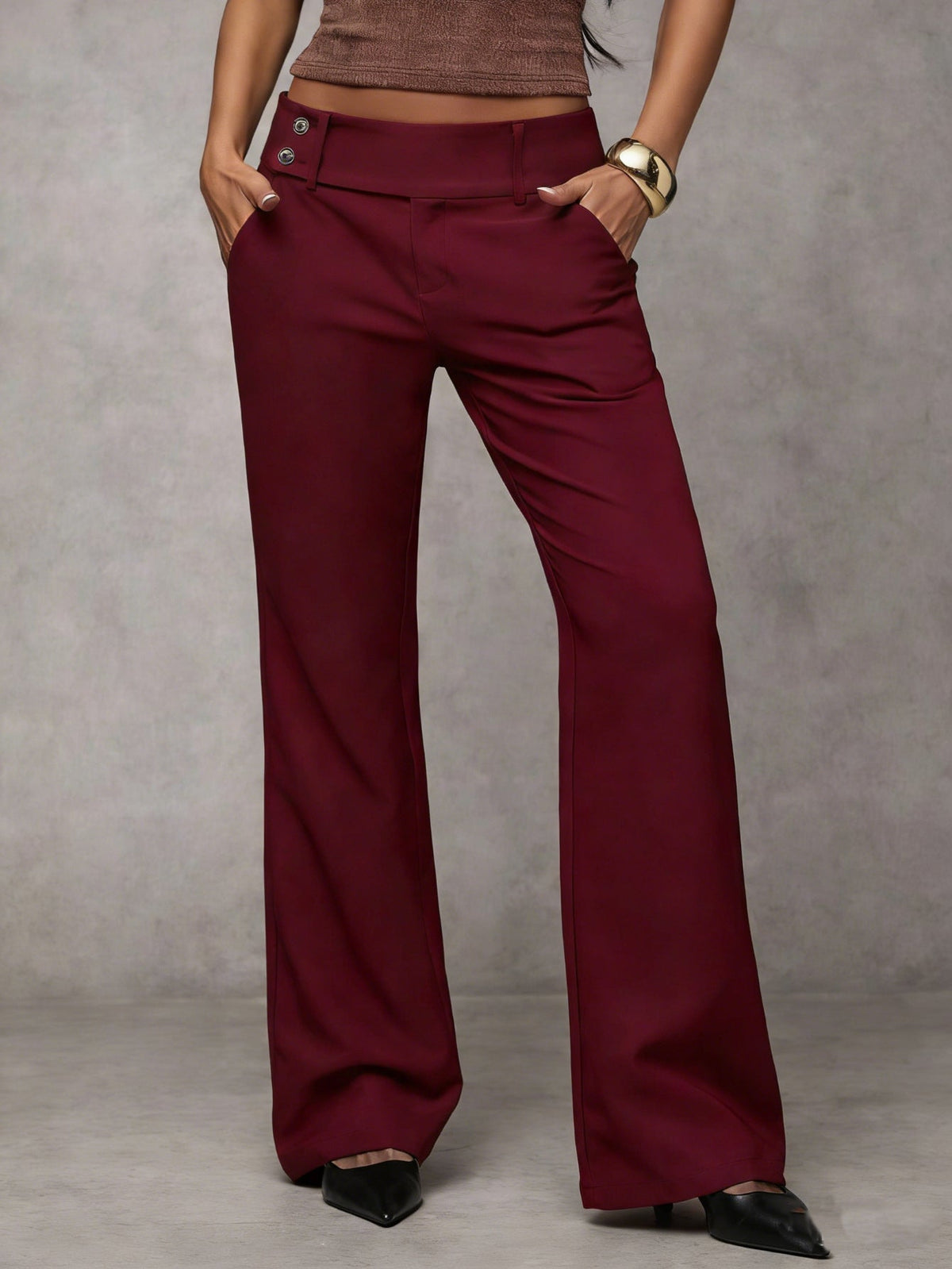 Philippa high-waist wide-leg trousers in Burgundy