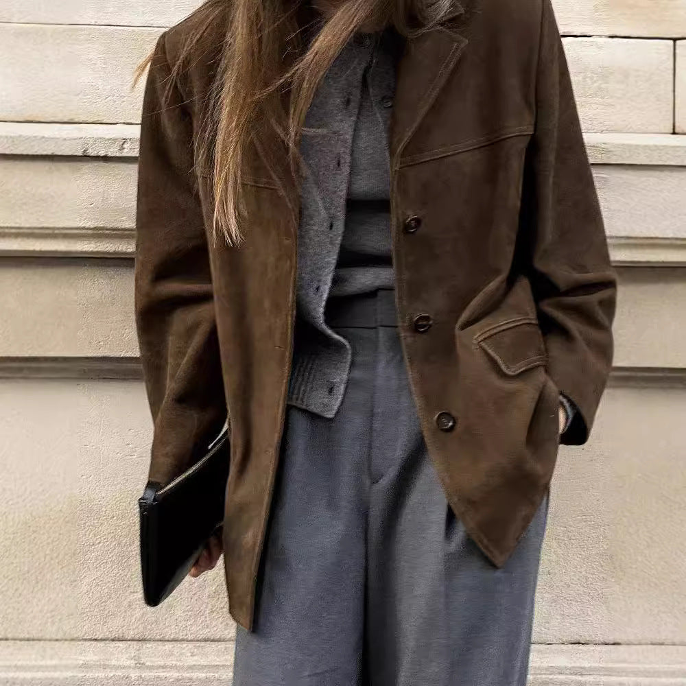 Lavinia | Women's Genuine Suede One-Button Blazer
