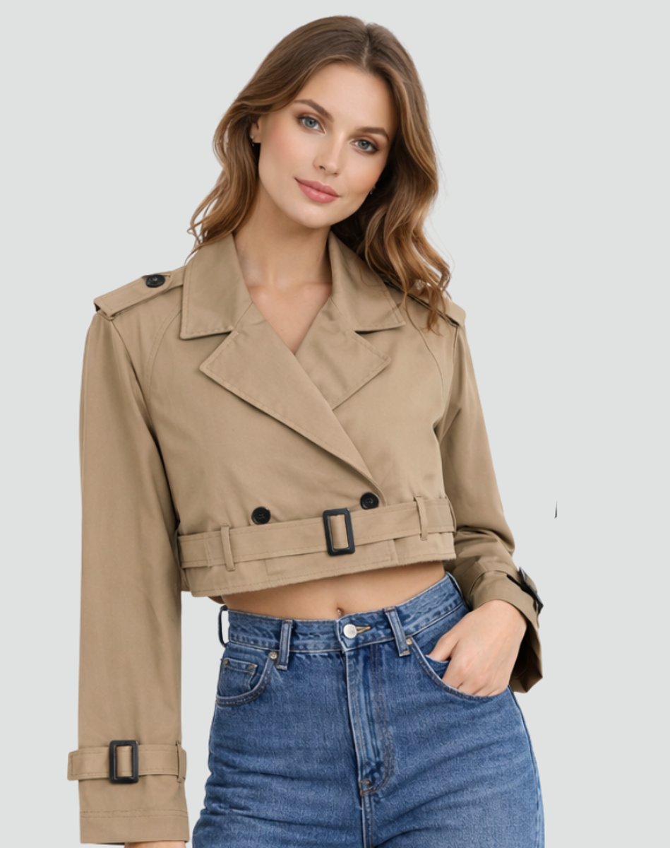 Camilla | Women's Cropped Tailored Double-Breasted Trench Coat