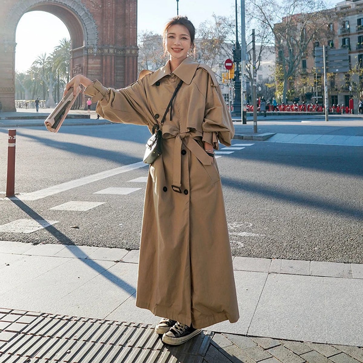 Arabella | Women's Oversized Double-Breasted Maxi Trench Coat with Tie Belt