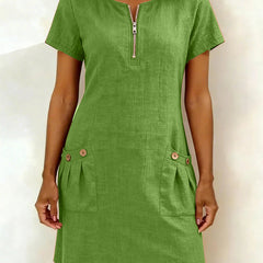 Tamsin zip-neck cotton-linen dress in Green