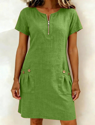 Tamsin zip-neck cotton-linen dress in Green