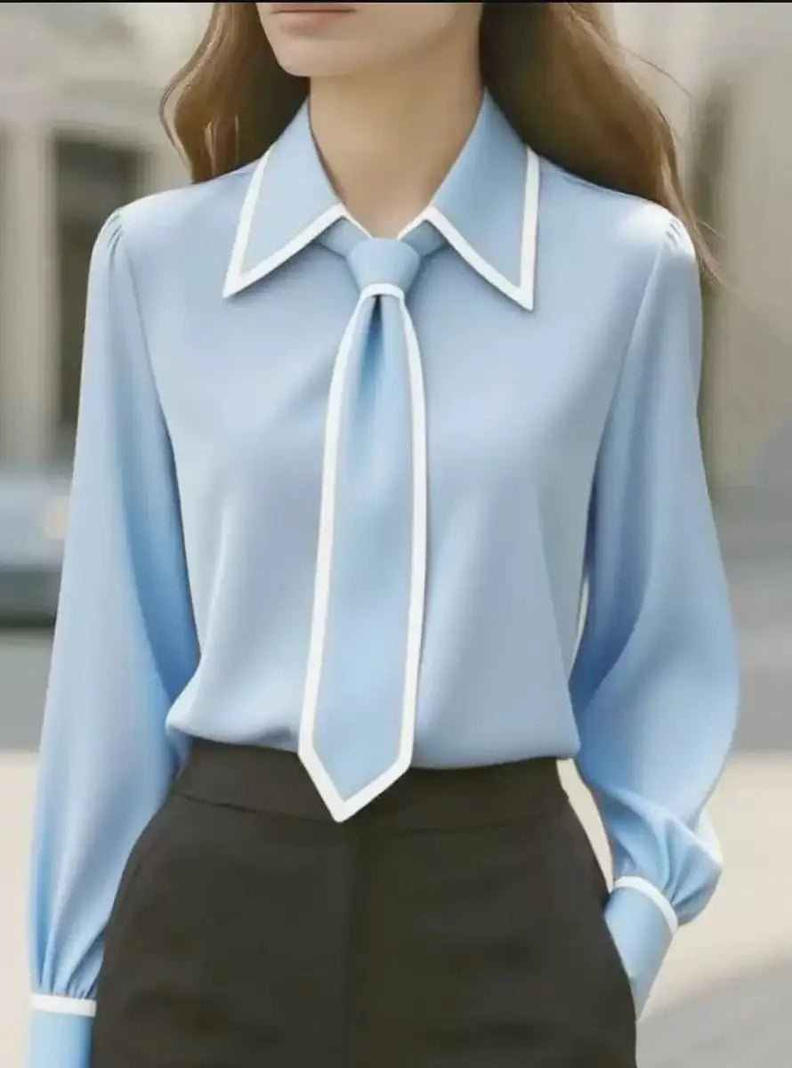 Aveline | Timeless Refined Contrast Tie Blouse
