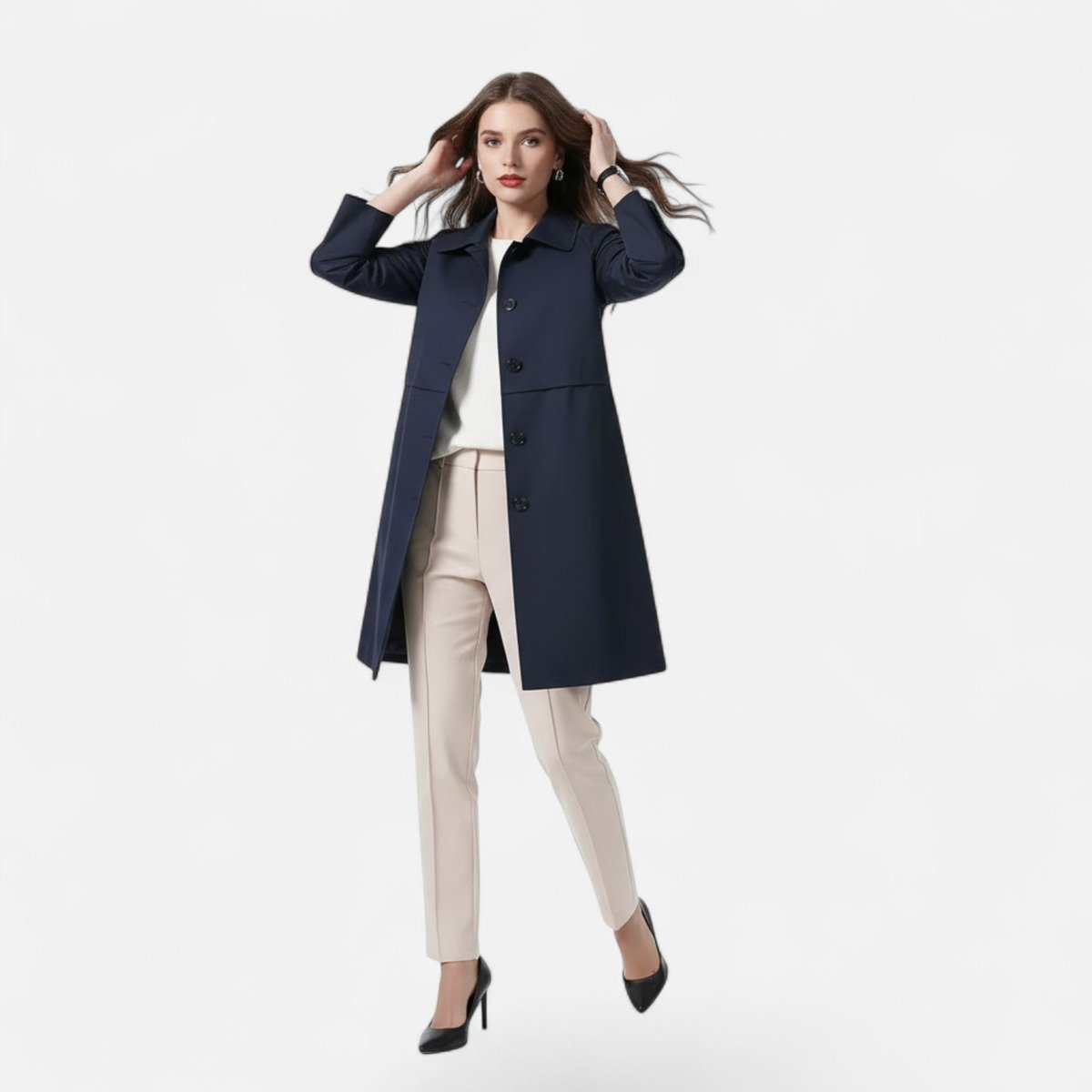 Valeria | Women's Mid-Length Wool-Blend Double-Breasted Trench Coat