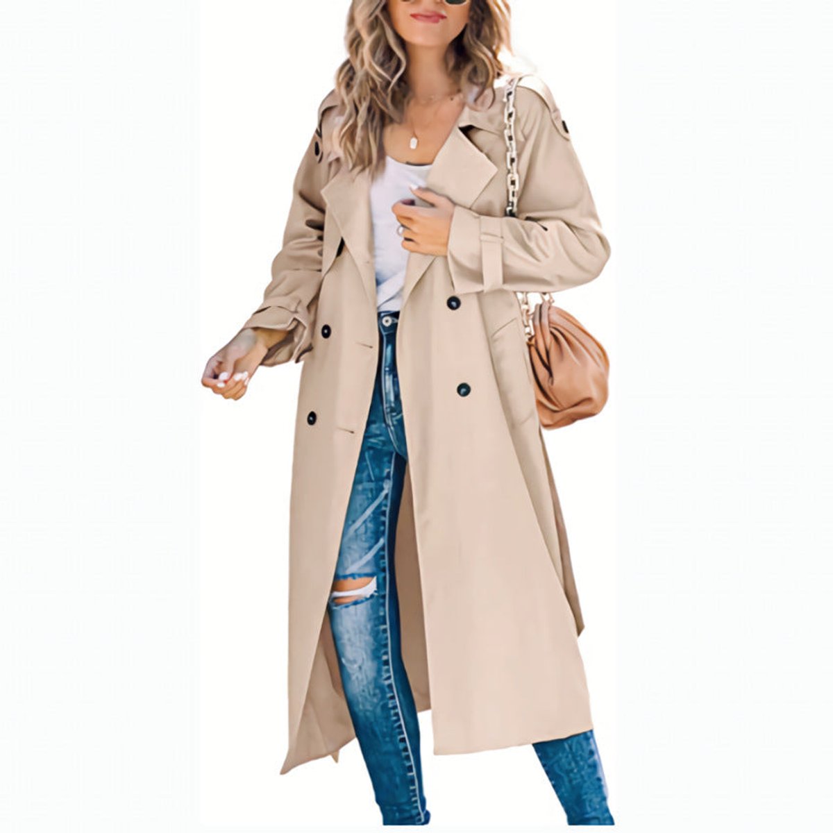 Samantha | Women's Oversized Double-Breasted Trench Coat with Tie Belt
