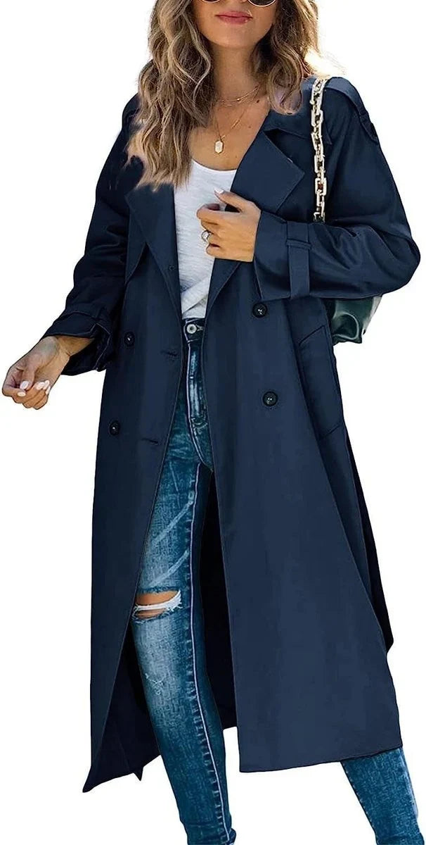 Samantha | Women's Oversized Double-Breasted Trench Coat with Tie Belt