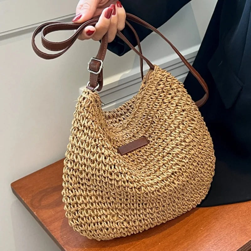 Petra woven crossbody bag with brown strap