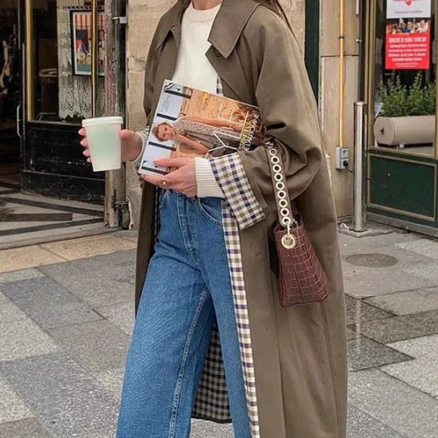 Evangeline | Women's Oversized Longline Check Trench Coat