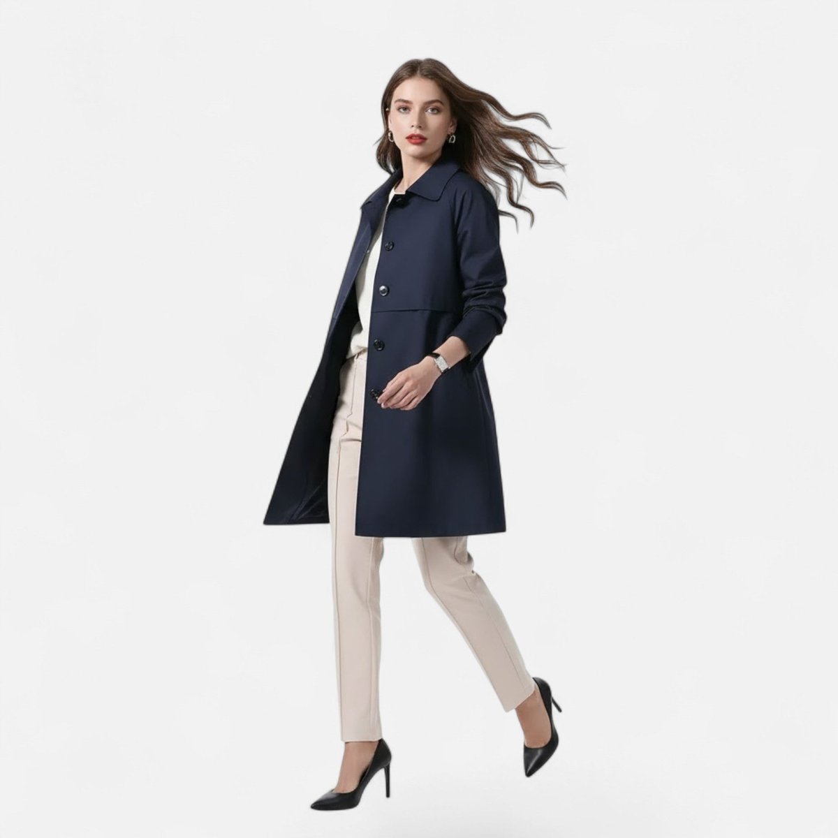 Valeria | Women's Mid-Length Wool-Blend Double-Breasted Trench Coat