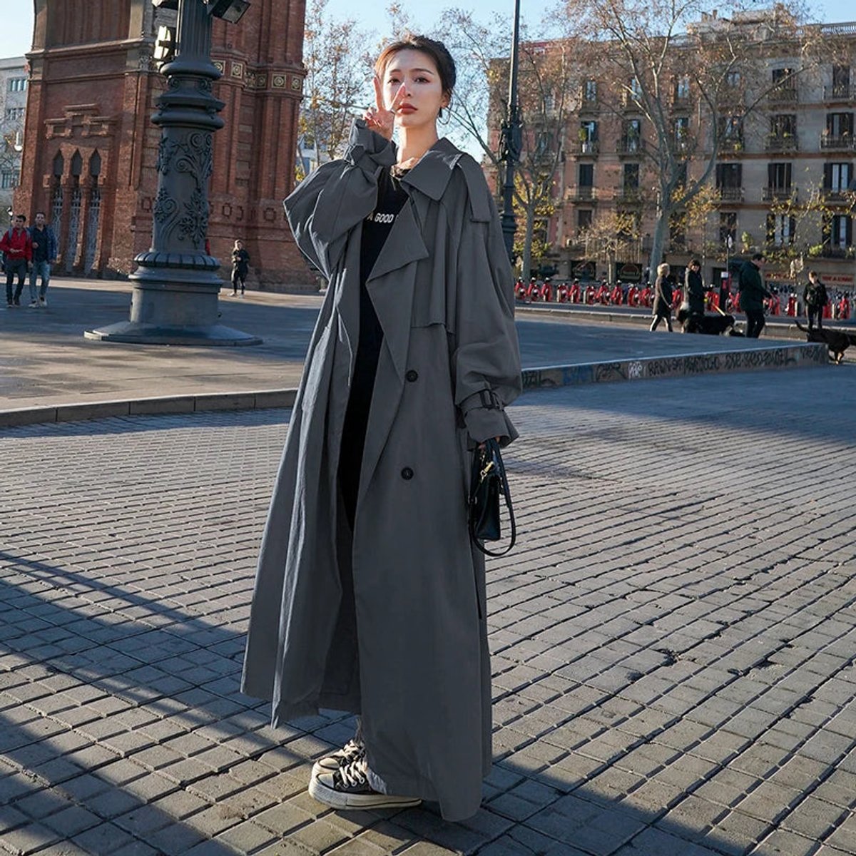 Arabella | Women's Oversized Double-Breasted Maxi Trench Coat with Tie Belt