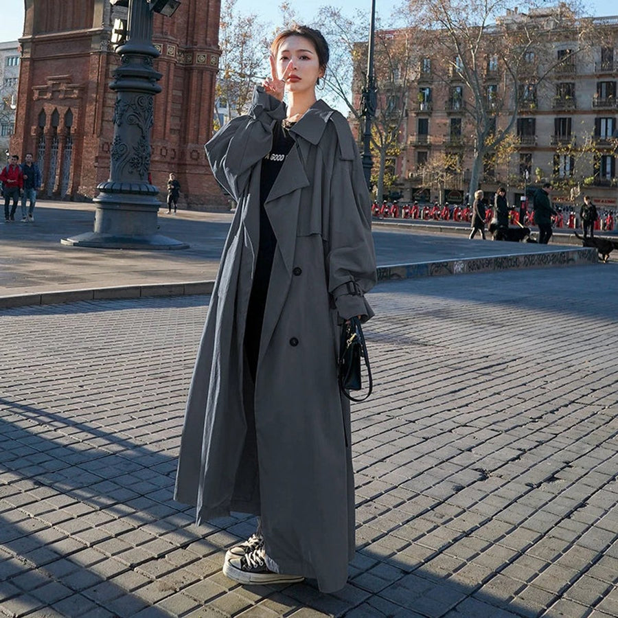 Arabella | Women's Oversized Double-Breasted Maxi Trench Coat with Tie Belt