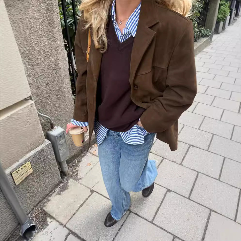 Lavinia | Women's Genuine Suede One-Button Blazer