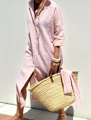 Henrietta striped shirt dress in Pink Stripe, front view