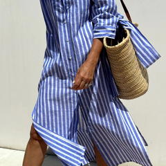 Henrietta striped midi shirt dress in Blue Stripe