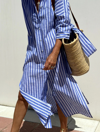 Henrietta striped midi shirt dress in Blue Stripe