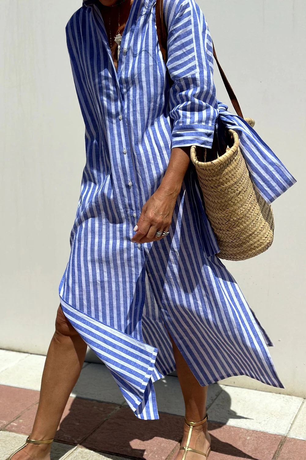 Henrietta striped midi shirt dress in Blue Stripe